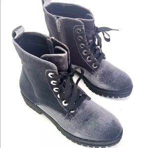 Mossimo grey Velvet lace up booties. Size 11